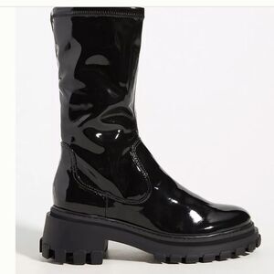 New Anthropologie Schutz black moto Kenny lug sole boot